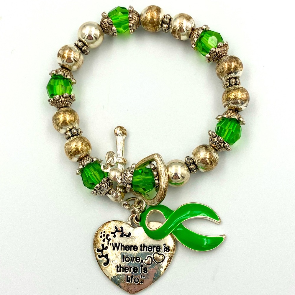 Cerebral Palsy Awareness Silver Ribbon and Heart Charm Bracelet